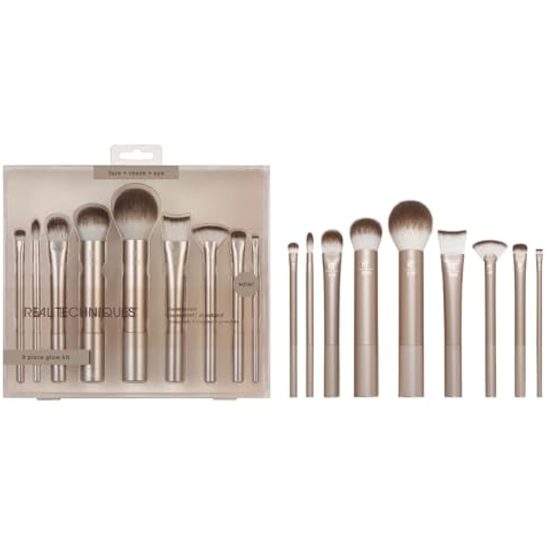 REAL TECHNIQUES Au Naturale Makeup Brush Kit, For Foundation, Powders, and Concealers, Premium Quality Face Brushes, 9 Piece Set, Gold