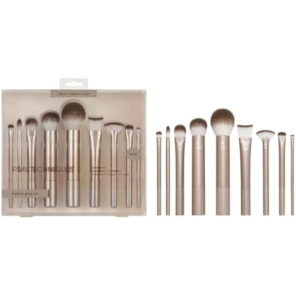 REAL TECHNIQUES Au Naturale Makeup Brush Kit, For Foundation, Powders, and Concealers, Premium Quality Face Brushes, 9 Piece Set, Gold