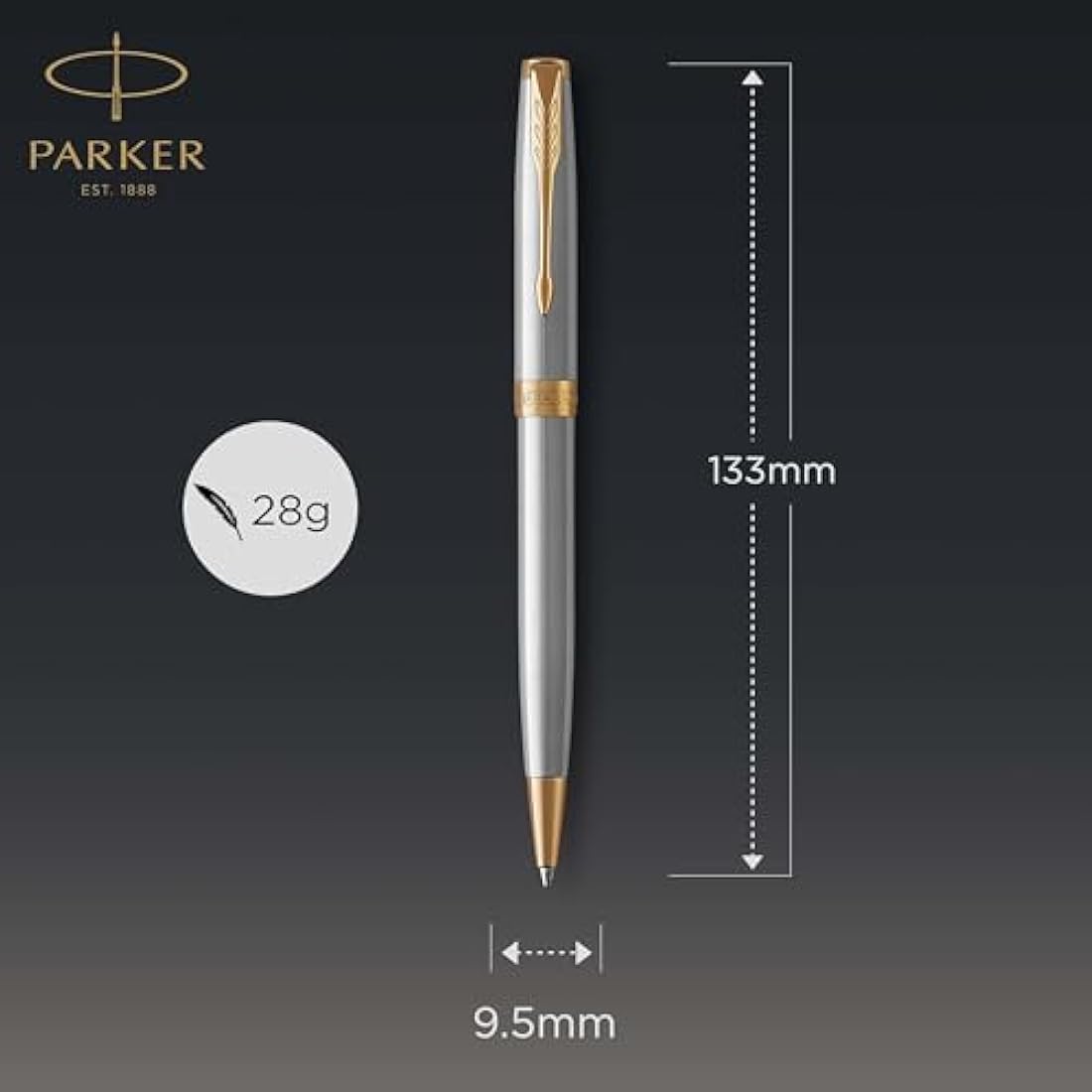 Parker Sonnet Ballpoint Pen | Stainless Steel with Gold Trim | Medium Point | Handwriting Pens & Stationery Supplies | Black Ink | Gift Box