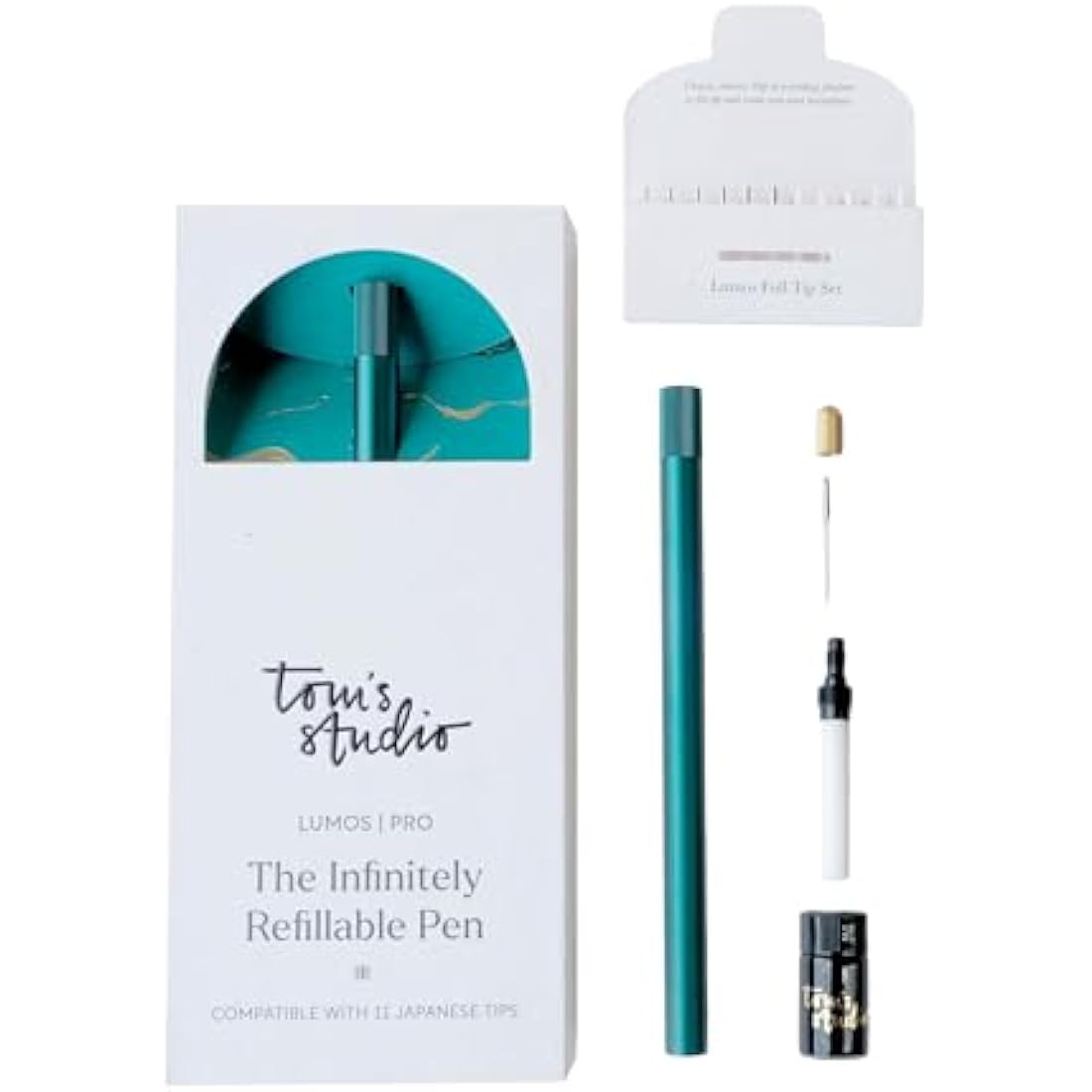 Tom's Studio Lumos Pro Duo Tip (Ivy) | Refillable Fineliner, Writing & Brush Pen | Comes with 11 Tips, 3ml Deep Black Ink Sample & 2x Ink Reservoir