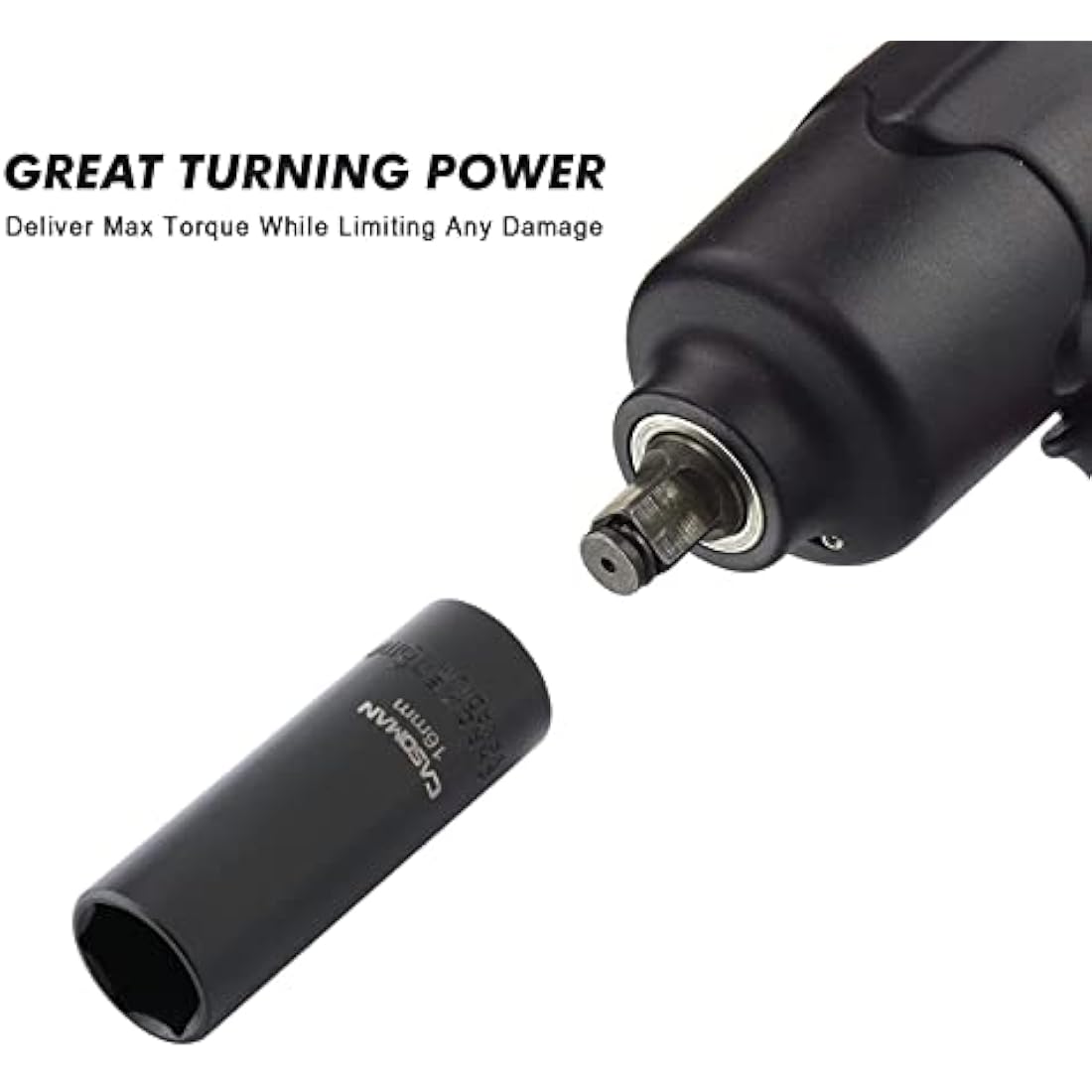 CASOMAN 3/8-Inch Drive Impact Socket Set, 6-Point, Metric, Deep, CR-V, 7mm to 19mm, 13 Piece Set