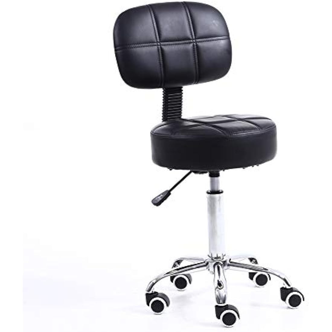 KKTONER Round Rolling Stool with Back PU Leather Height Adjustable Swivel Drafting Work SPA Salon Stools Chair with Wheels (Black)