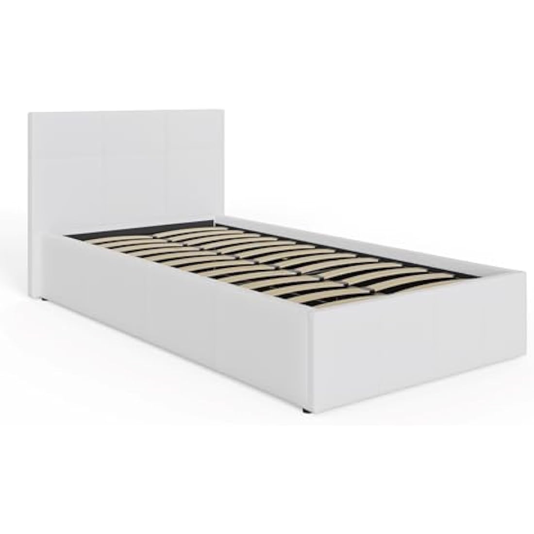 GFW Classic Leather Upholstered Ottoman Storage Bed With Gas End Lift & Under Bed Storage, Single, Faux Leather, White