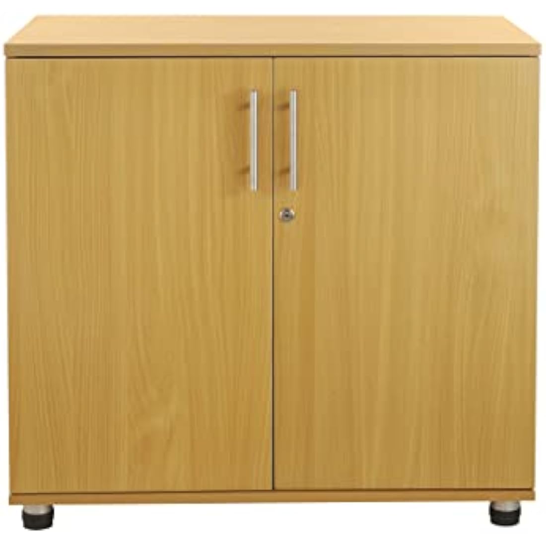 MMT Beech Storage Cabinet 2 Door with Adjustable Shelf, 75cm Tall Office Storage Cupboard, Lockable Cupboard for Home and Office, Sideboard for Study