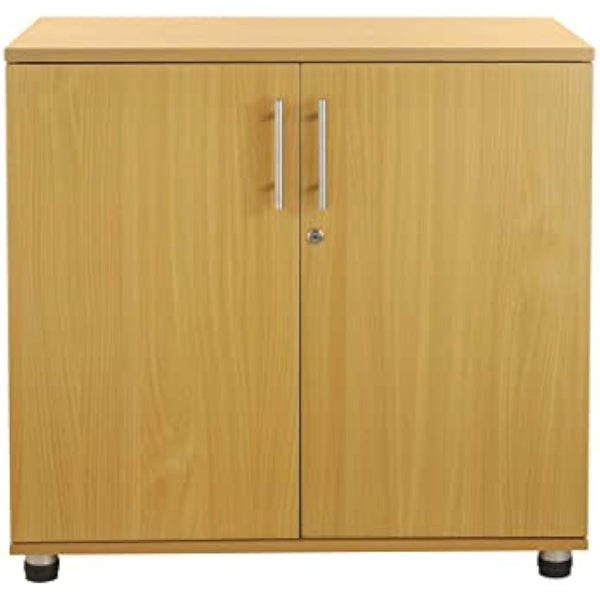 MMT Beech Storage Cabinet 2 Door with Adjustable Shelf, 75cm Tall Office Storage Cupboard, Lockable Cupboard for Home and Office, Sideboard for Study