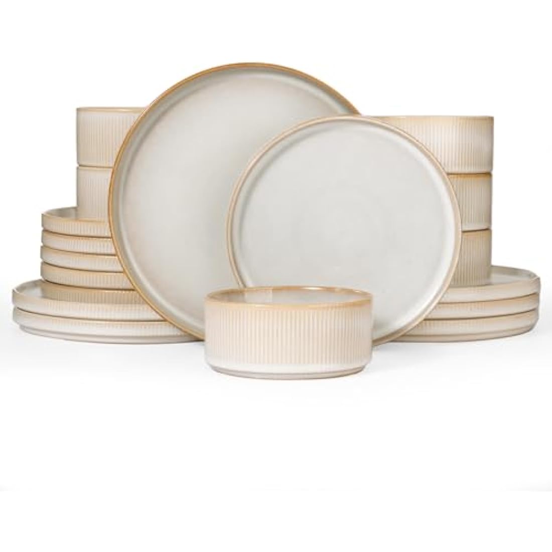 Richmount Star Plates and Bowls Set, 18 Pieces Dinner Sets for 6 People, Stoneware Dinnerware Sets with Dinner Plates/Salad Plate/Cereal Bowls, Dishwasher & Microwave Safe, Cappuccino White