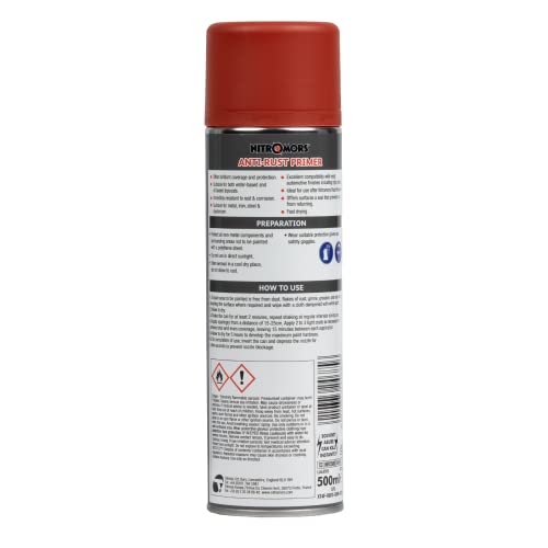 Nitromors Anti-Rust Metal Primer Fast Drying Rust Resistant for Water & Oil Based Topcoats, Red Oxide, 250 ml