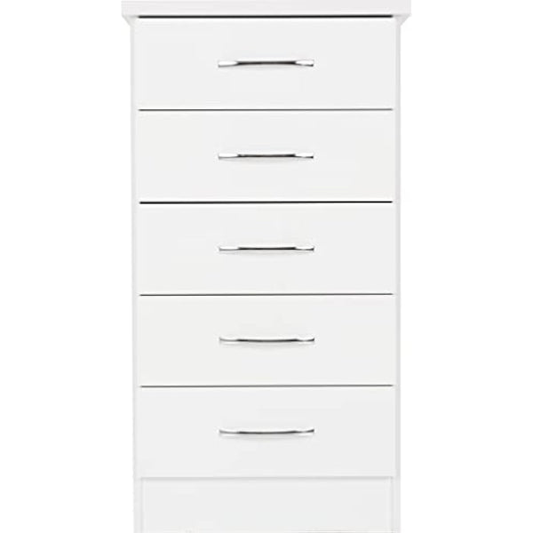 Seconique Nevada 5 Drawer Narrow Chest in White Gloss