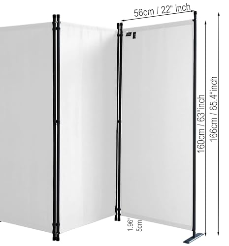 QUICK STAR Paravent 170 x 165 cm Fabric Room Devider Garden 3-Part Patrition Wall Foldable Balcony Privacy Screen White
