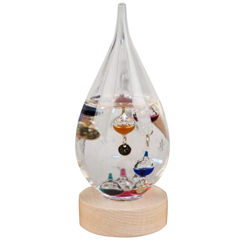 Widdop Tear Drop Design Galileo thermometer On Wood Stand