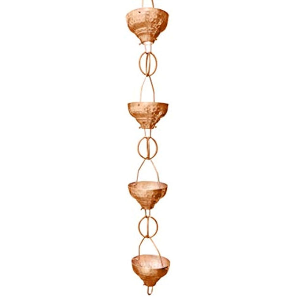 Monarch Pure Copper Eastern Hammered Cup Rain Chain, 8-1/2-Feet Length
