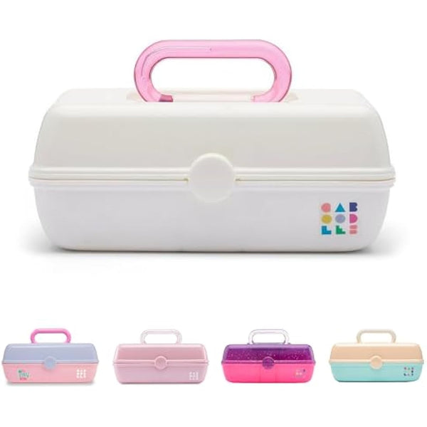 Caboodles Pretty in Petite Makeup Box, Two-Tone White on White, Hard Plastic Organizer Box, 2 Swivel Trays, Fashion Mirror, Secure Latch for Safe Travel