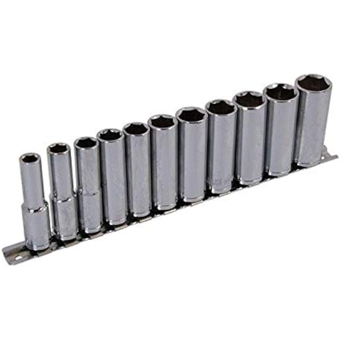 Neilsen CT0754 Drive Deep Socket Set On Rail, Silver, 3/8-Inch, Set of 11