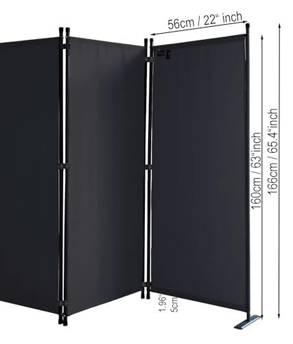 Paravent 220 x 165 cm Fabric Room Devider Garden 4-Part Patrition Wall Foldable Balcony Privacy Screen Black