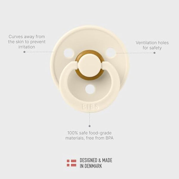 BIBS Colour Soother 2-Pack, BPA Free Dummy Pacifier, Round Nipple. Natural Rubber Latex, Size 2 (6-18 Months), Deep Space/Petrol