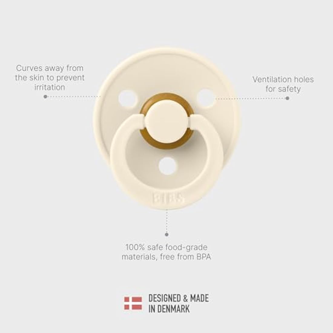 BIBS Colour Soother 2-Pack, BPA Free Dummy Pacifier, Round Nipple. Natural Rubber Latex, Size 2 (6-18 Months), Honey Bee/Olive