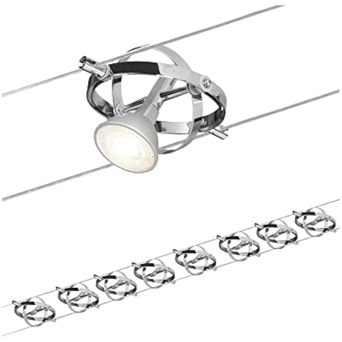 Paulmann 94153 Cable Lighting System – Cardan Set Ceiling Light Metal Wire System for Dimmable GU5.3 LED Lamps - Suitable for Max 8 x 10 Watt Bulbs, Comes Without Bulbs - Matt Chrome
