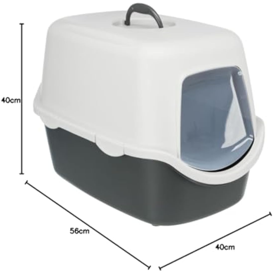 TRIXIE Vico litter tray with bonnet - easy click fasteners - plastic - 40 x 40 x 56 cm - denkel grey/light grey - 40271