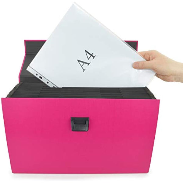 Rapesco 1554 19-Part Expanding Box File Document Organiser, A4+, Hot Pink