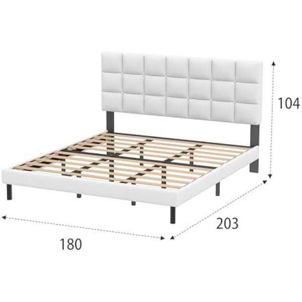 Yocreat Super King Bed Frame, Easy Assembly, Sturdy Wooden Slat Support, Upholstered Platform with Headboard, No Box Spring Needed, White Super King Bed 180×200