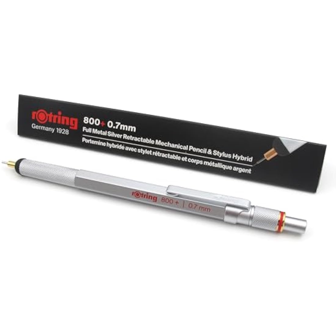 Rotring 800+ Mechanical Pencil With Touchscreen Stylus - 0.7mm - Unique Twist & Click Action - Silver Metal Barrel - Gift Boxed