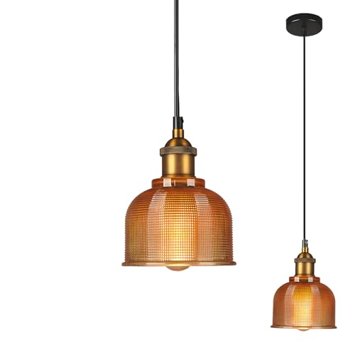 LFsem Industrial Vintage 15cm Glass Pendant Light Fixture, Antique Bronze E27 Base, Height Adjustable Loft Bar Ceiling Hanging Light for Dining Room