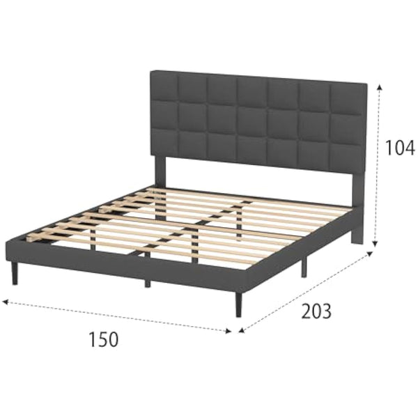 Yocreat King Bed Frame, Easy Assembly, Sturdy Wooden Slat Support, Upholstered Platform with Headboard, No Box Spring Needed, Gray King Bed 150×200