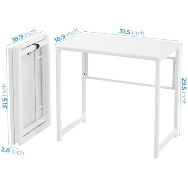 GreenForest Small Foldable Desk No Assembly,80 cm Computer Desk for Small Space,Space-Saving Home Office desk,White