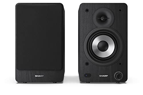 Sharp CP-SS30(BR) 60W RMS (2x 30W) 2-way Active Bookshelf Speakers - Wireless Studio Monitors with Bluetooth v5.0 Audio Streaming, USB Playback, Optical, AUX & RCA input - Brown