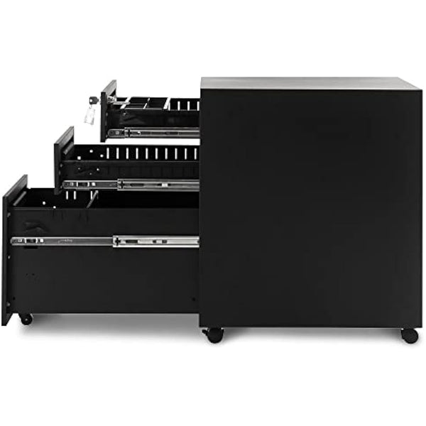 3 Drawer Mobile File Cabinet Filing Pedestal with Keys, Fully Assembled Except Casters,Metal Solid-Black
