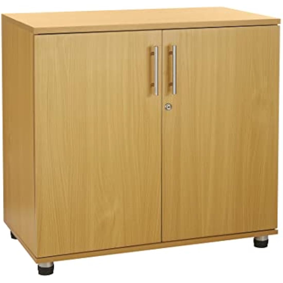 MMT Beech Storage Cabinet 2 Door with Adjustable Shelf, 75cm Tall Office Storage Cupboard, Lockable Cupboard for Home and Office, Sideboard for Study