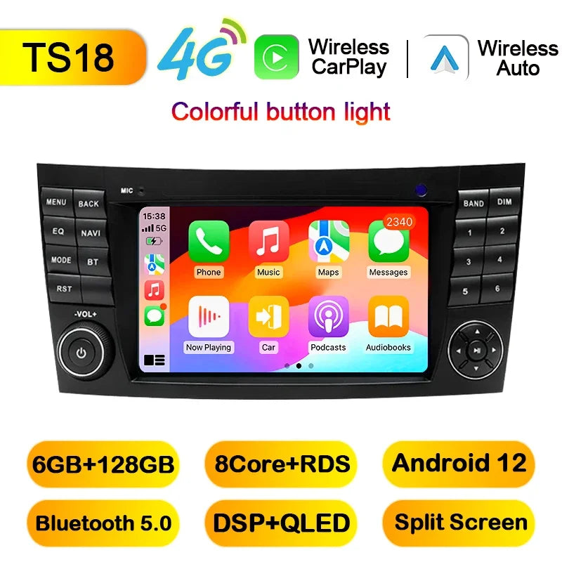 LELV 2din 7" Android 13 Car Radio For Mercedes Benz E-class W211 E200 E220 E300 E350 E240 E270 E280 W219 Carplay Stereo GPS 4G