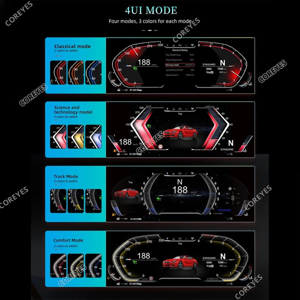 COREYES 12.3'' Digital Instrument Cluster for BMW 5 Series F10/F11/F18 CIC NBT Linux System Speedometer Car Dashboard 2010-2017