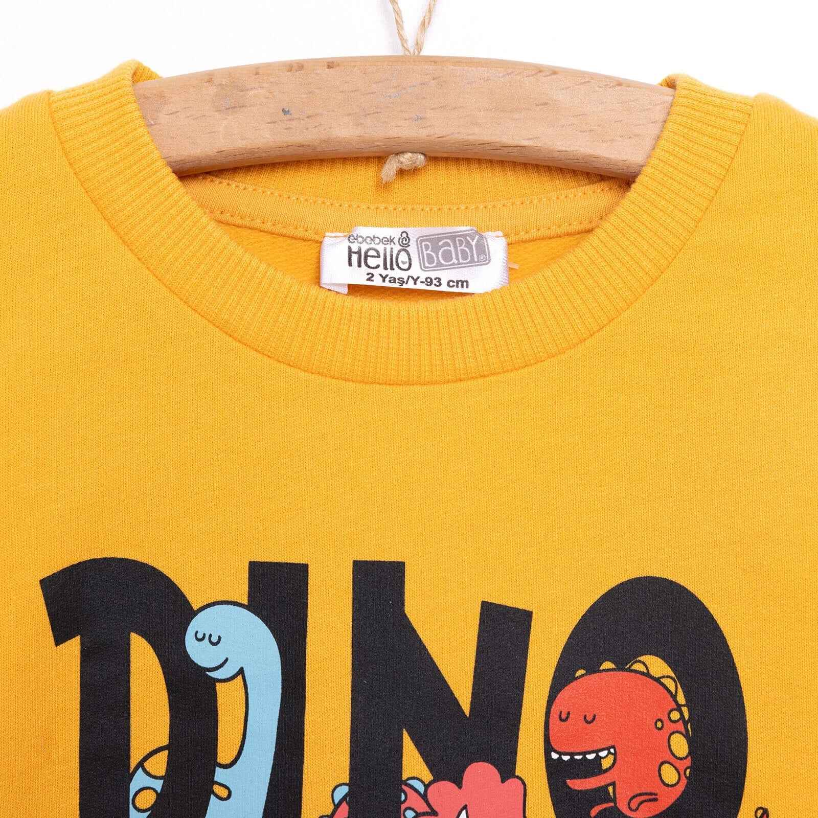 HelloBaby Baby Boy Dino Patterned Sweatshirt - Mustard