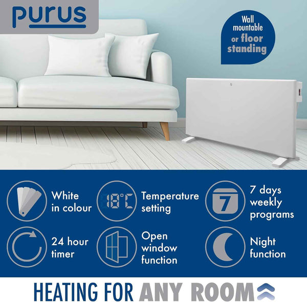 1800W White Electric Radiator Heater with Thermostat Wall Mounted
