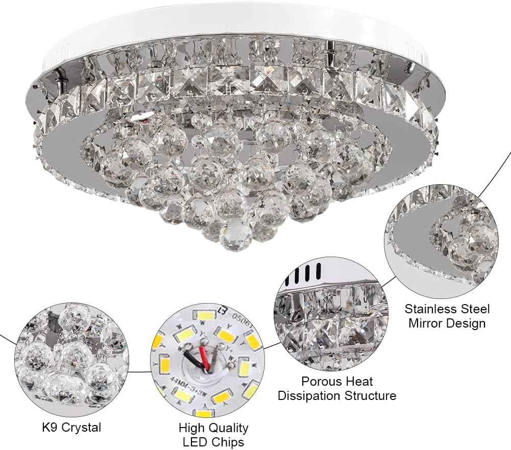 36W Dimmable Crystal LED Ceiling Light 40cm with Remote, 3000K-6000K