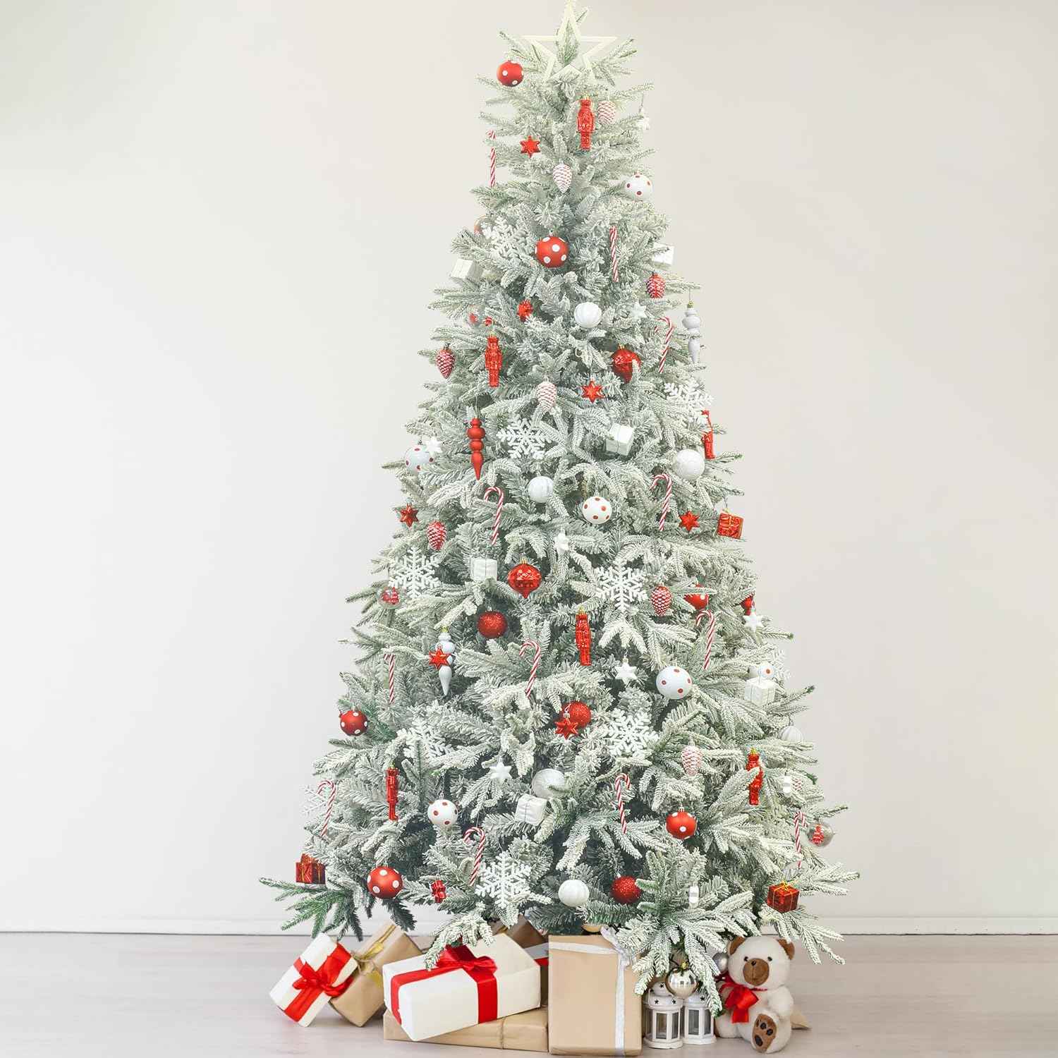 Artificial Christmas Tree 6.5ft Snow Flocked Branches Realistic Unlit Pine KI Store