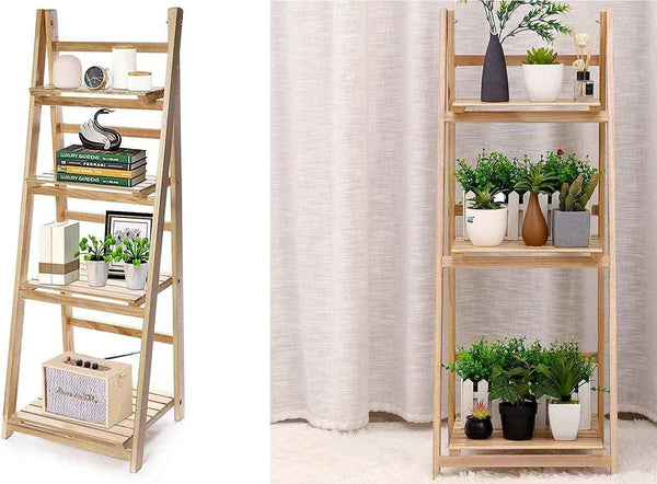 4-Tier Wooden Ladder Plant Stand – Foldable Flower Shelf, 112cm Height