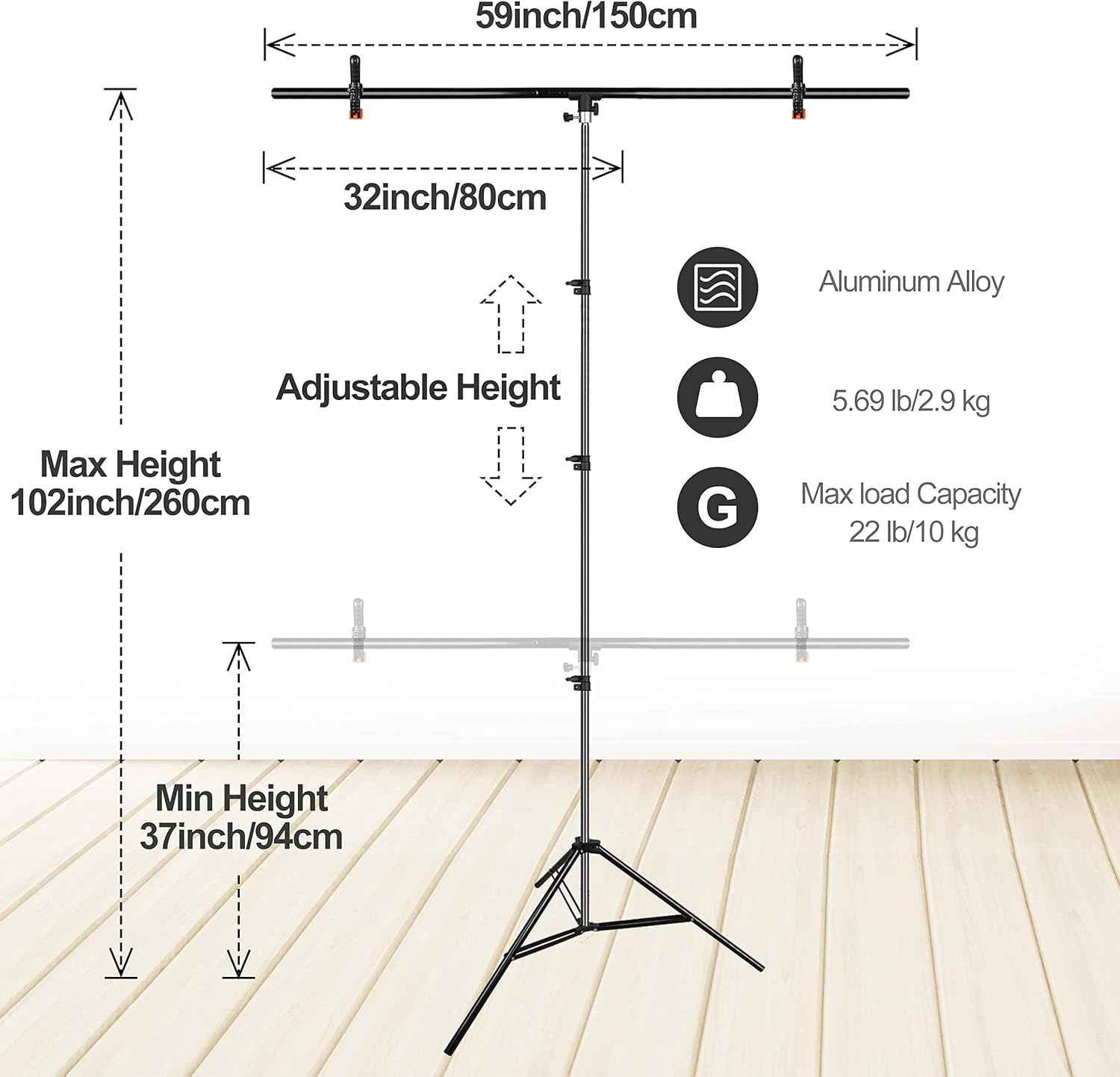 White Photography Backdrop 1.5x2m with T-Stand 1.5x2.6m Studio Kit EMART