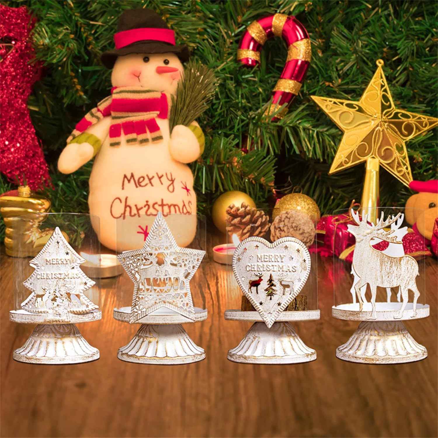 Vintage Metal Pillar Candle Holders Set of 2 Christmas Table Decor Sziqiqi