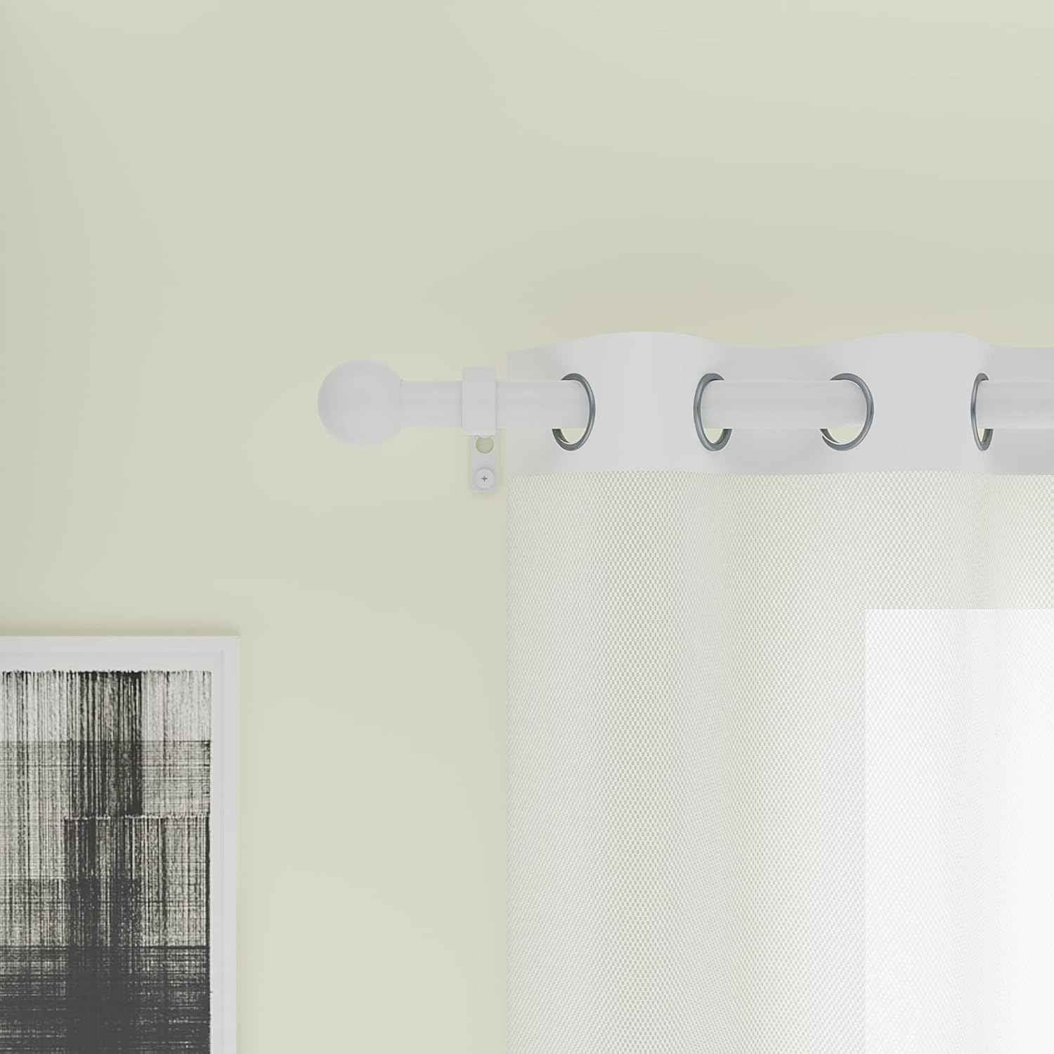 16/19mm Dia 120-210cm Extendable Curtain Pole Set, White, Ball Finials 48-84inch