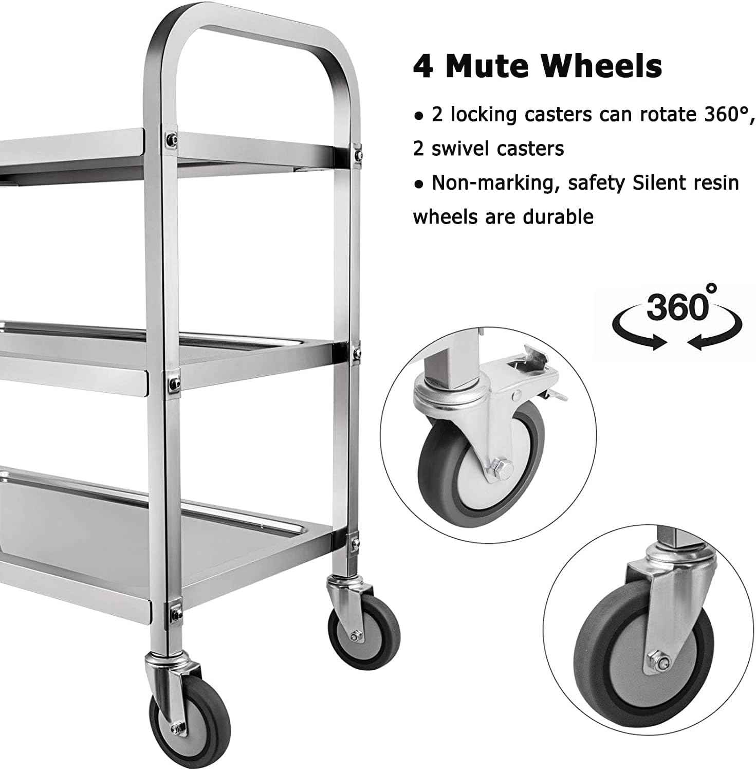3 Tier Catering Trolley Stainless Steel with Locking Wheels 75x40x83cm Nisorpa