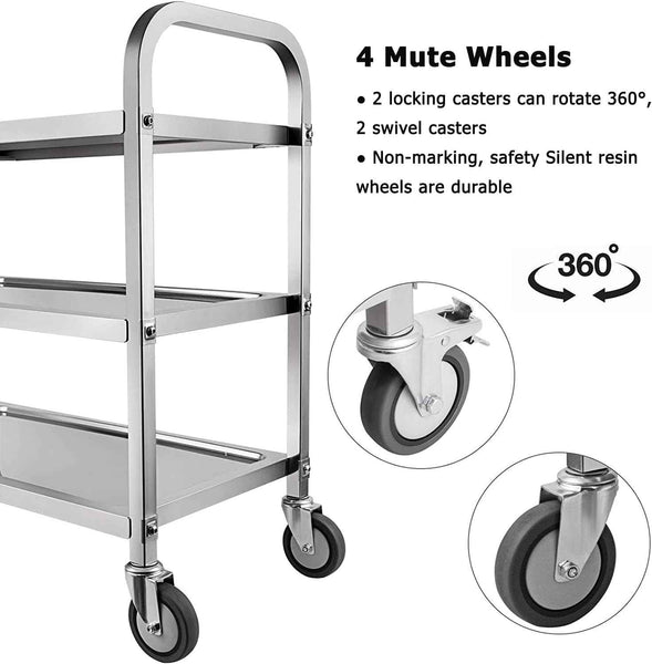 3 Tier Catering Trolley Stainless Steel with Locking Wheels 75x40x83cm Nisorpa