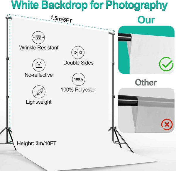 Backdrop Stand Kit White Screen Clamps Bag for Photo Video 2x2m EMART