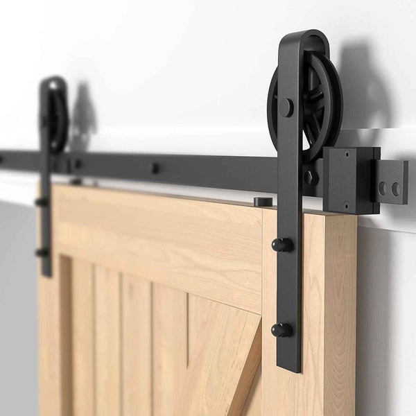 5.5FT Sliding Barn Door Kit Heavy Duty Single Wood Door Track Black SANKEYTEW