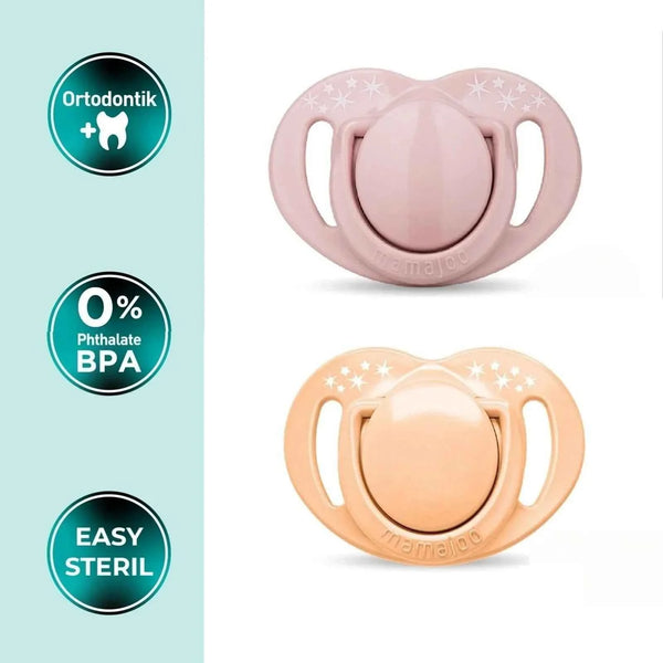 Mamajoo Orthodontic Soothers with Steriliser Box 12+ months Pack of 2 - Powder Pink & Blush