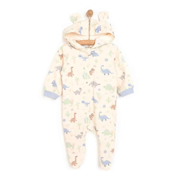 HelloBaby Newborn Boy Hooded Jumpsuit - Ecru