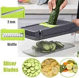 12 in 1 Vegetable Chopper Onion Slicer with Container 6 Steel Blades OLIYA