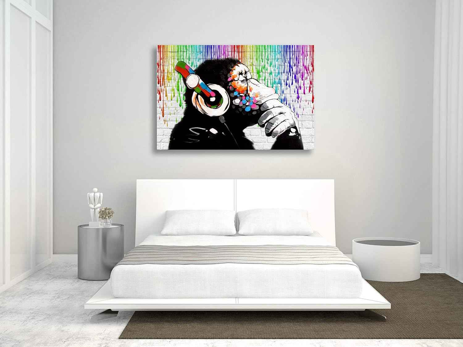 Banksy Style Monkey Canvas Art Street Art Print 24x16 Inch Wall Decor