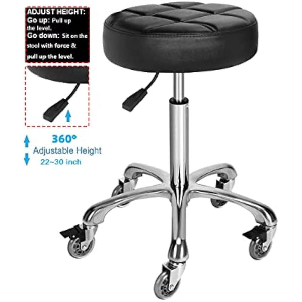 McDooFly Adjustable Heavy Duty Stool - Rolling Stools with Locking Caster Wheels - Swivel Stools Backless Chair for Home Kitchen Office Shop Tattoo Lash Tech Pedicure(Black, Height 56 to 76 cm)
